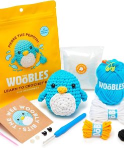 The Woobles Crochet Kit for Beginners - Pierre The Penguin | As seen on Shark Tank. Kit includes: Easy Peasy Yarn. pre-started piece. hook. safety eyes. stuffing. video tutorials. gift