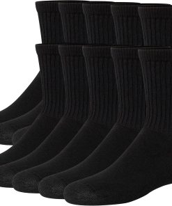 Hanes Kids' Uniform Crew Socks Pack. 10-pack. Moisture-wicking. Cushioned. Stretch Kids' Socks for School