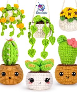 Crochetta Crochet Kit for Beginners. Crochet Starter Kits for Adults. Amigurumi Craft Knitting Crocheting Kits with Step-by-Step Video Tutorials. 6 Pc Hanging Potted Plants Family(40%+ Yarn