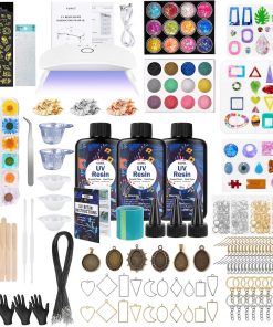 KISREL UV Resin Jewelry Making Kit. 300g Crystal Clear Resin with Light and Molds. DIY Jewelry Making Kit. Resina Starter Kits for Keychain and Earring